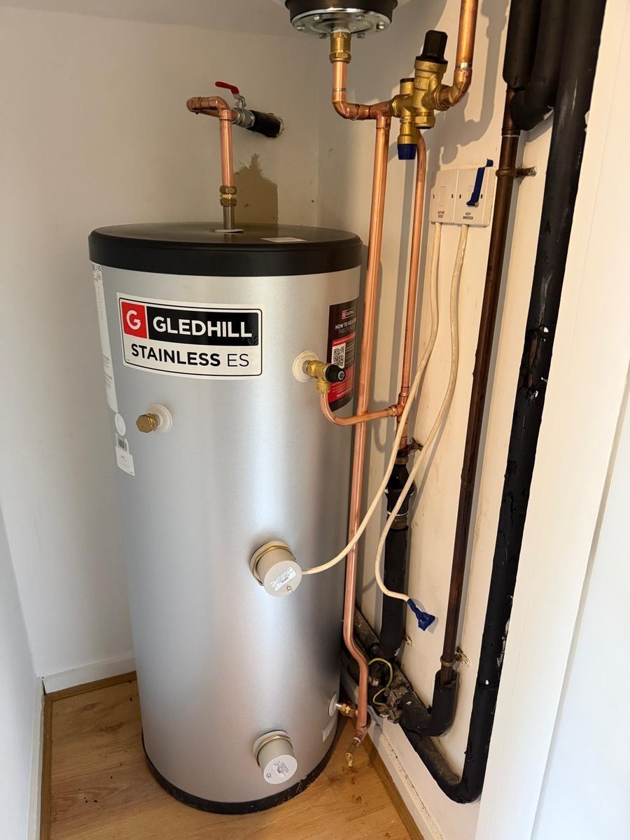 Hot water cylinder installation completed by DM Heating and Cooling, Gas Safe registered engineers in Kent