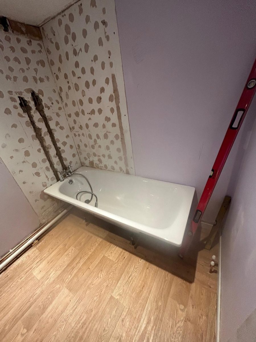 Bath installation in progress by DM Heating and Cooling, Gas Safe registered engineers in Kent